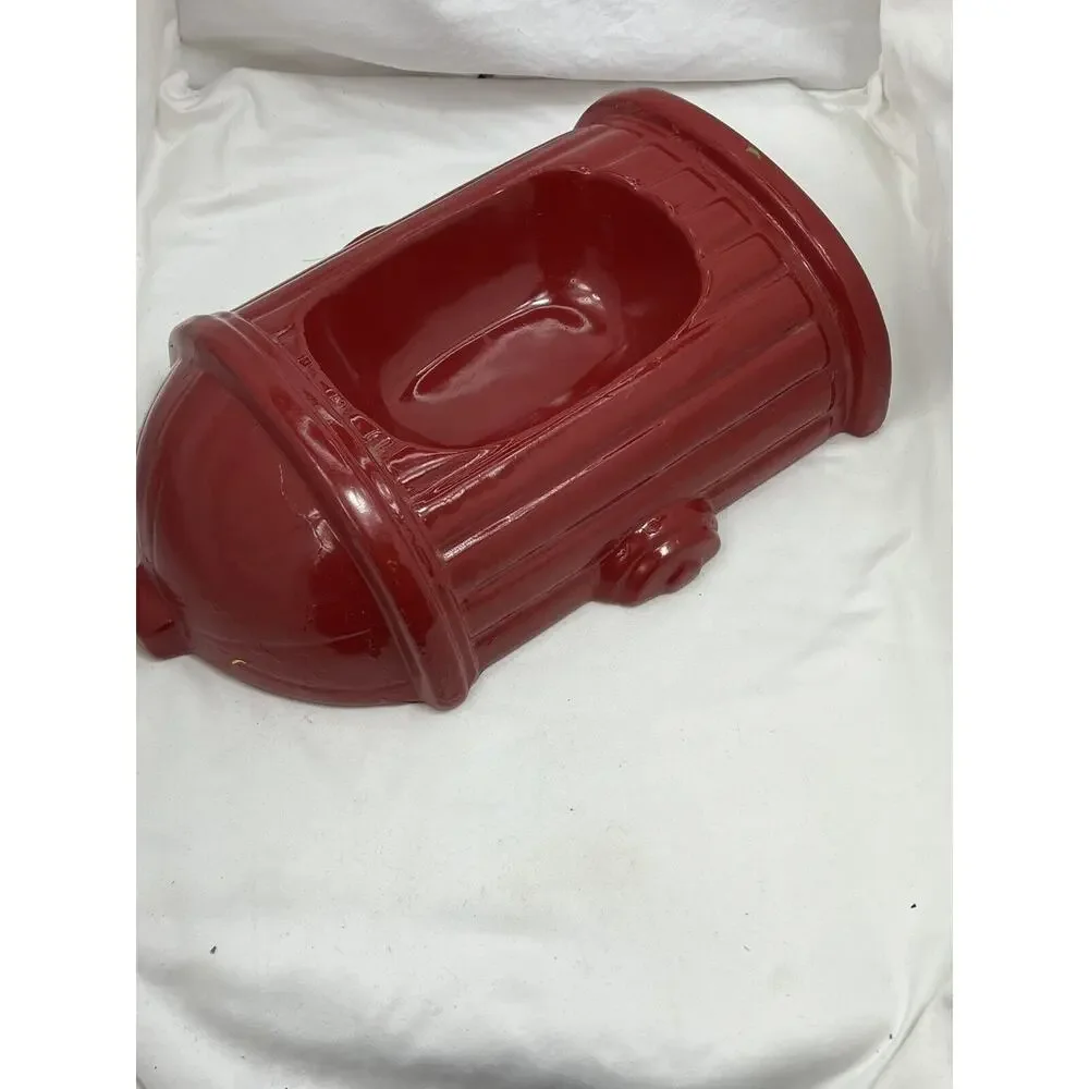 Vintage Red Fire Hydrant Dog Feeder Bowl Glazed Ceramic RARE 12” 🚒 Mid-century